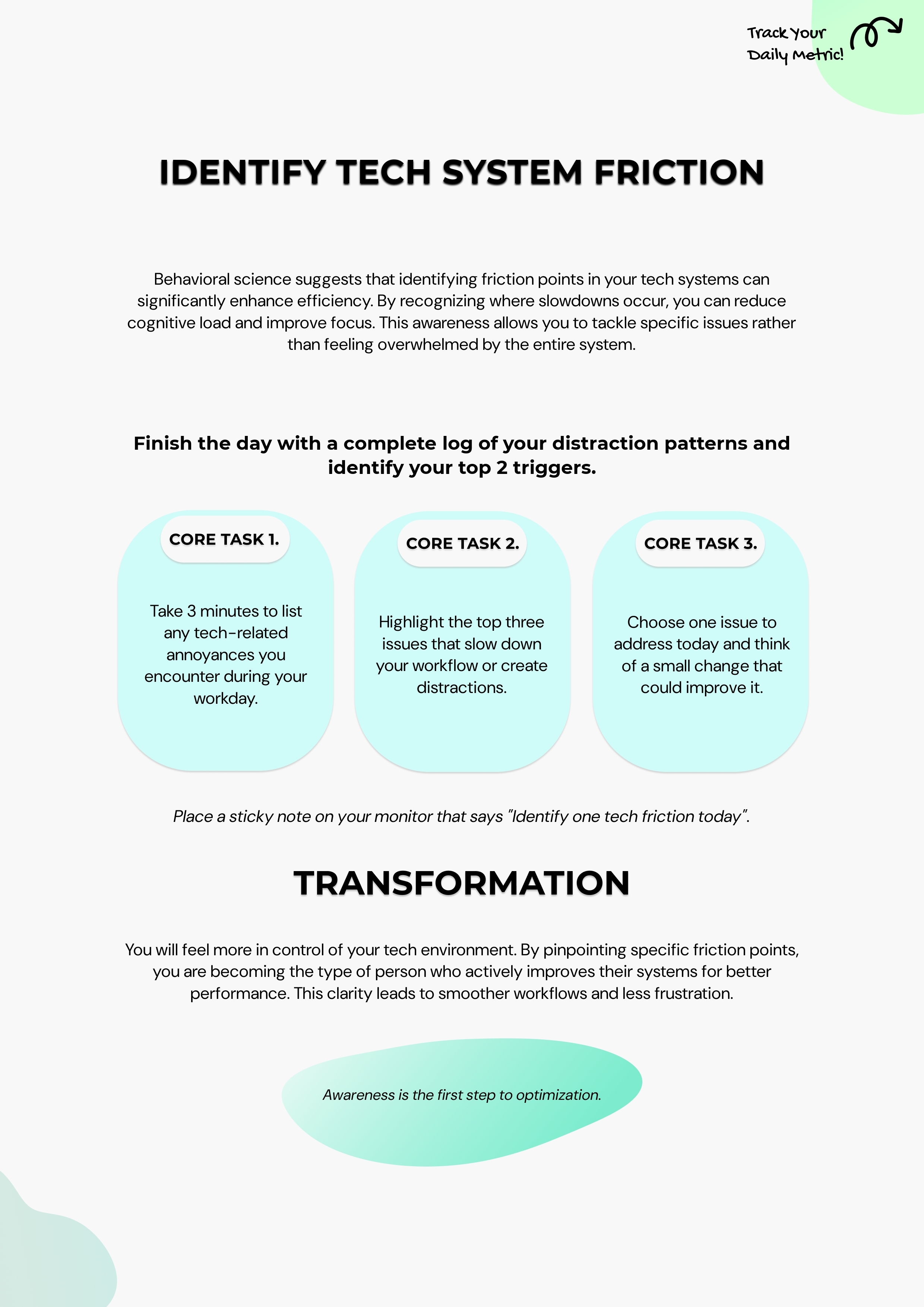 Implementation Step. Turn the system into a concrete workflow, checklist, or task structure.