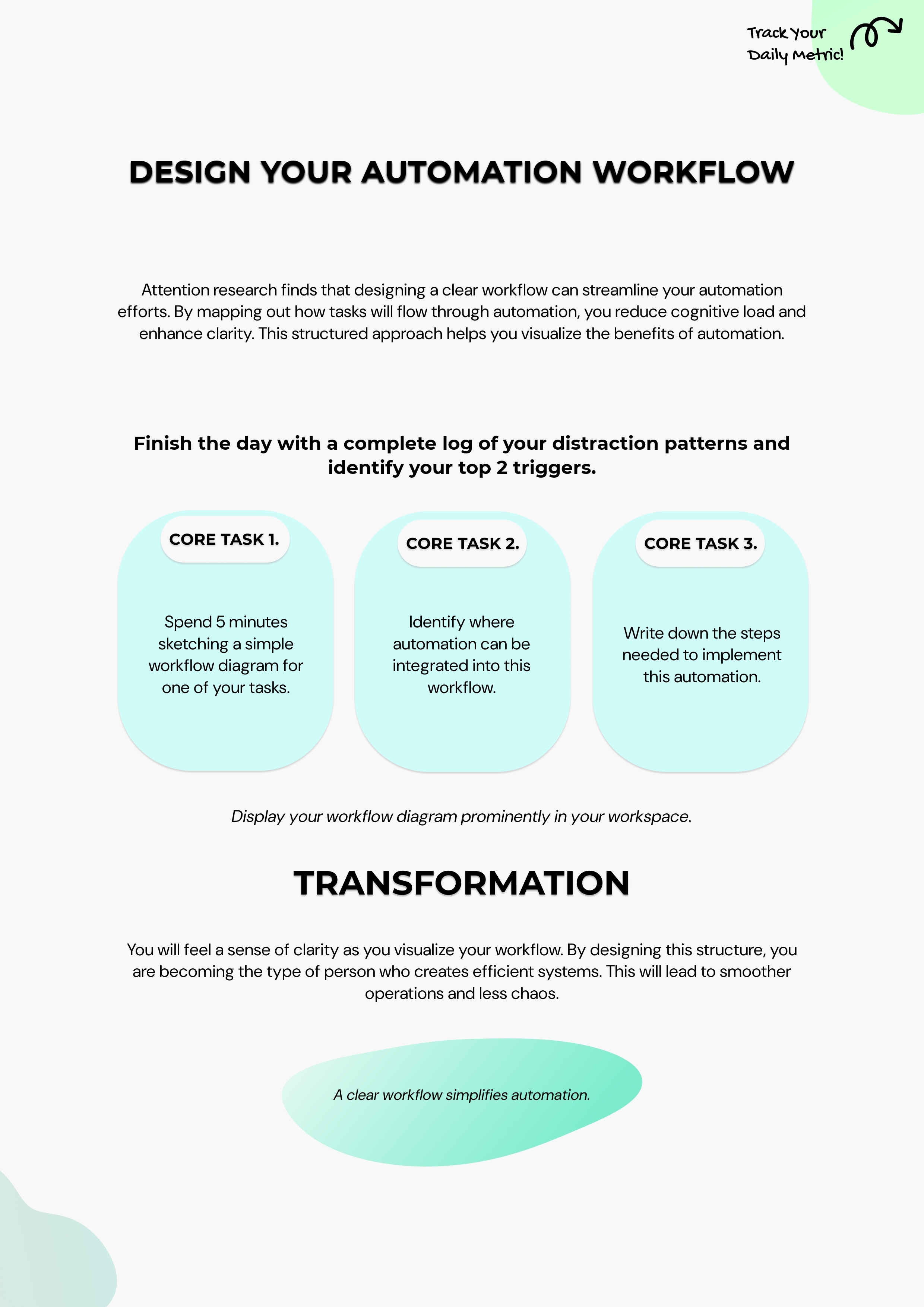 Implementation Step. Turn the system into a concrete workflow, checklist, or task structure.