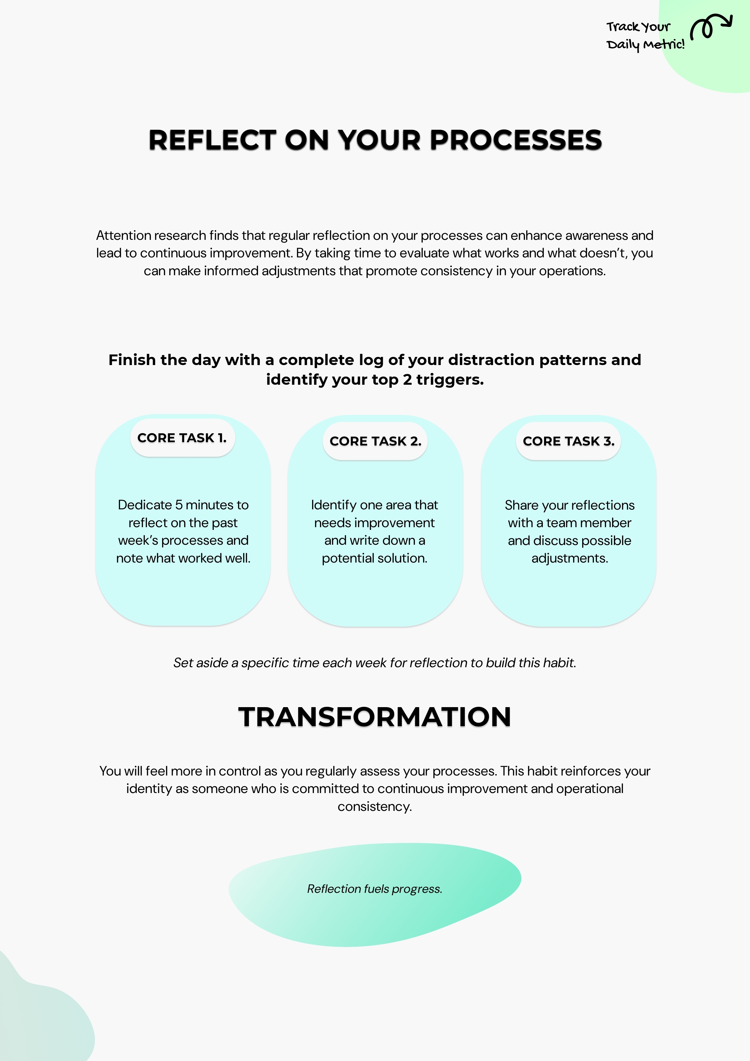 Implementation Step. Turn the system into a concrete workflow, checklist, or task structure.